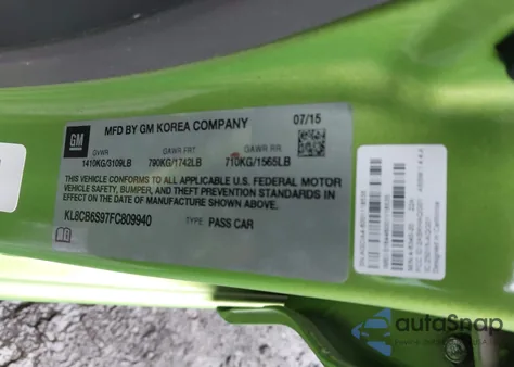 2015 Chevrolet Spark Ls Cvt z USA, uszkodzony, nr VIN KL8CB6S97FC809940